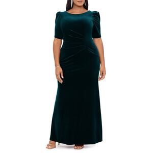 Xscape Evenings Women's Hunter Ruched Puff Sleeve Velvet Gown Size 22W NWOT